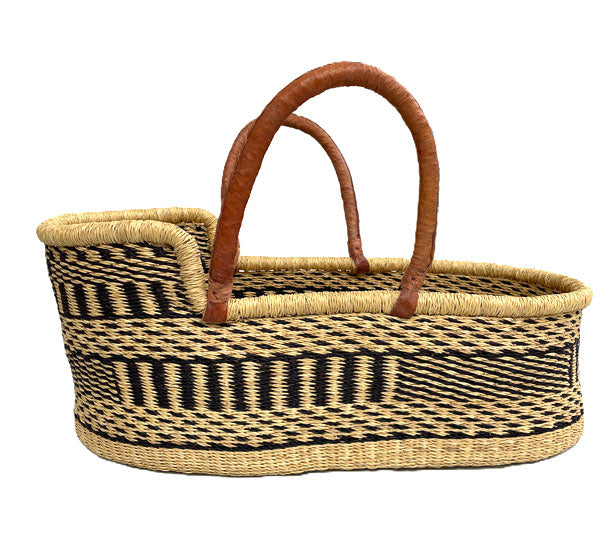 Moses Basket - Black and Natural - Hand woven Ghana Africa