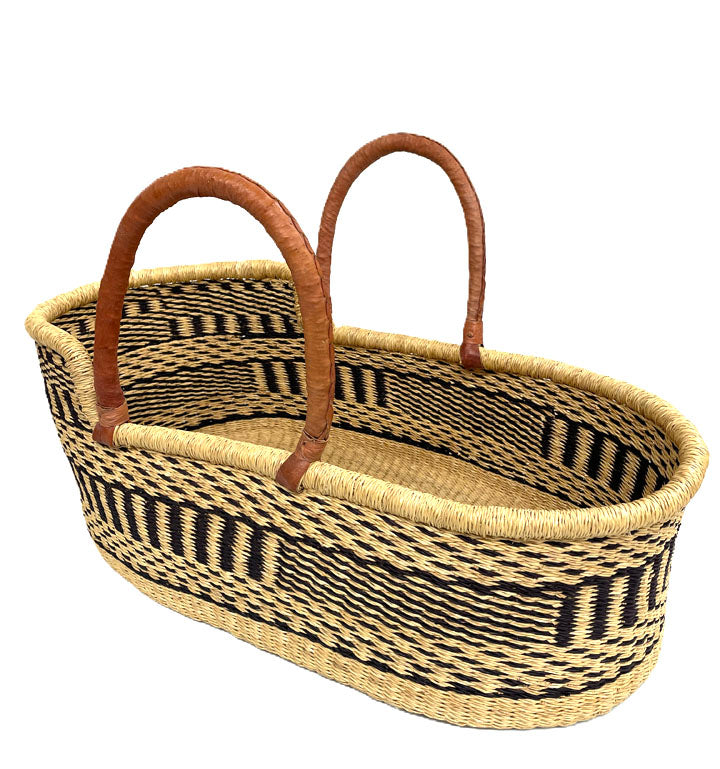 Moses Basket - Black and Natural - Hand woven Ghana Africa