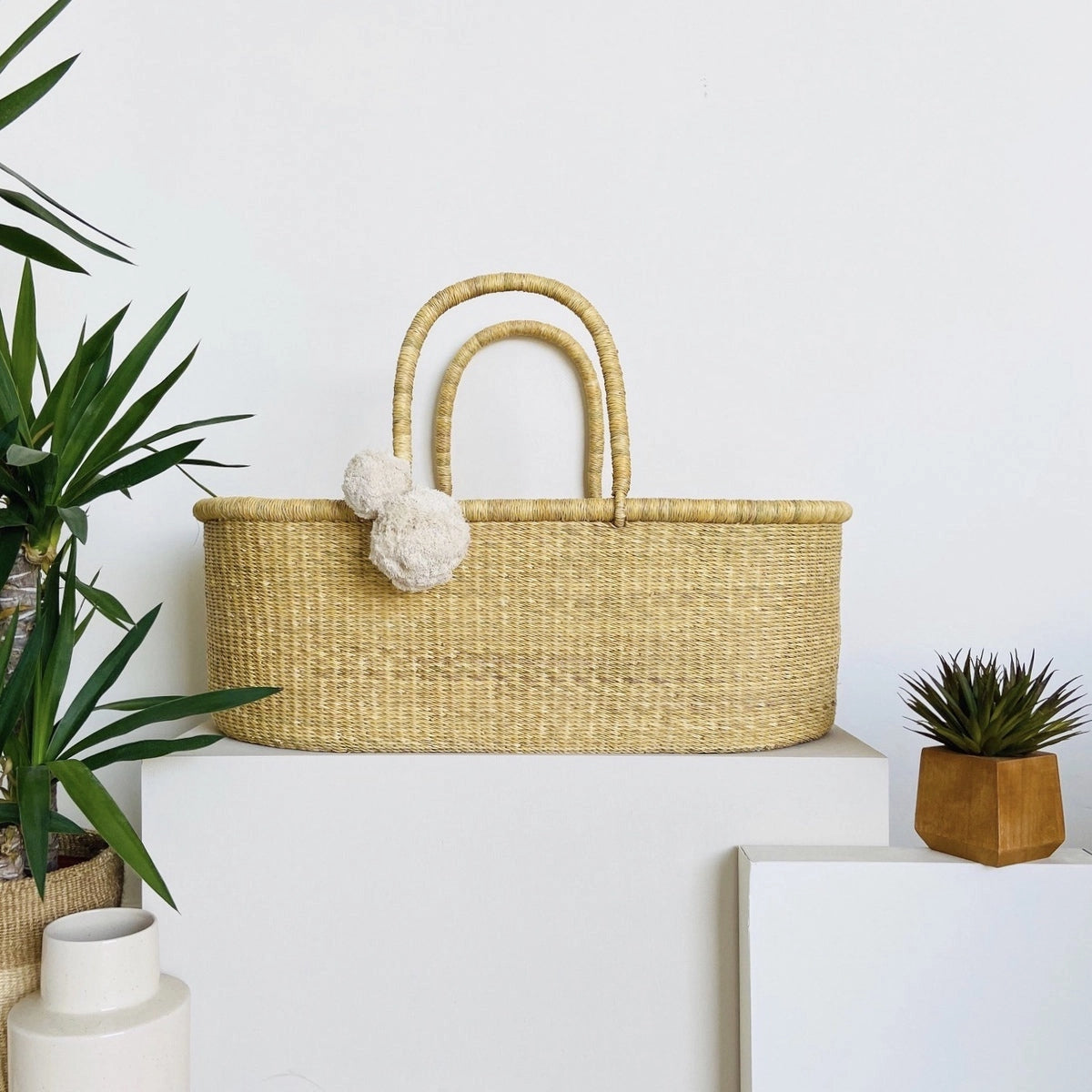 Natural African Moses Basket with no hood - Plum and Sparrow