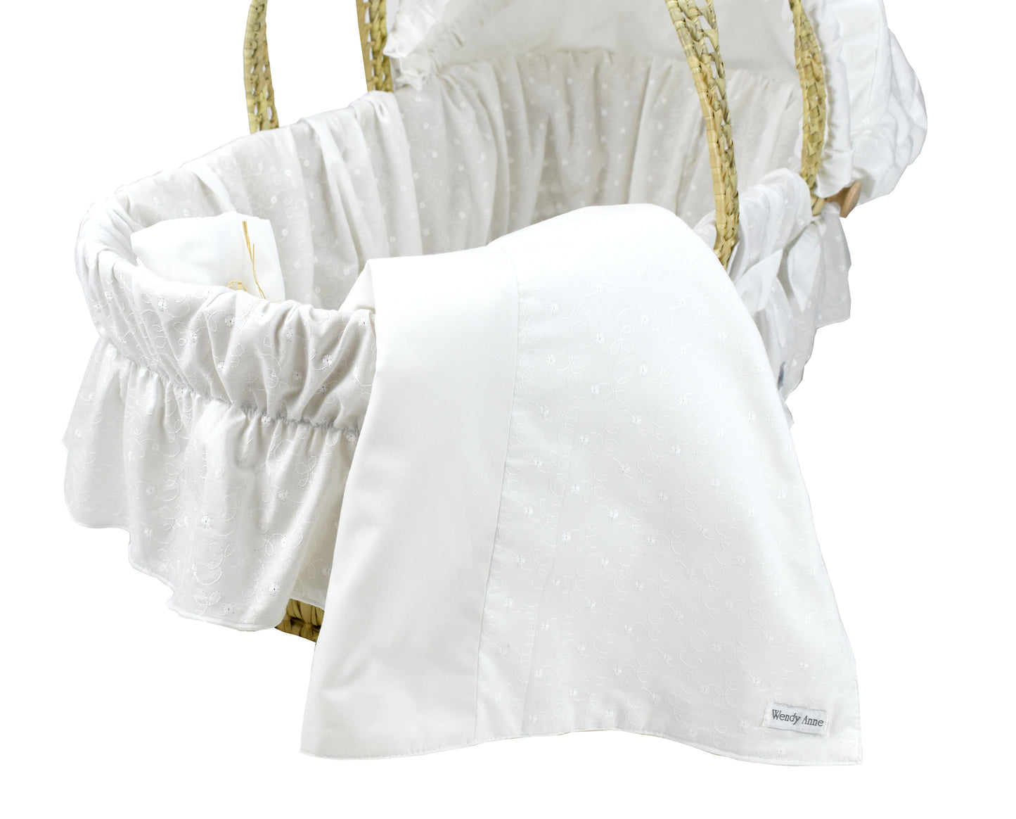Moses Basket with White Eyelet Bedding Set