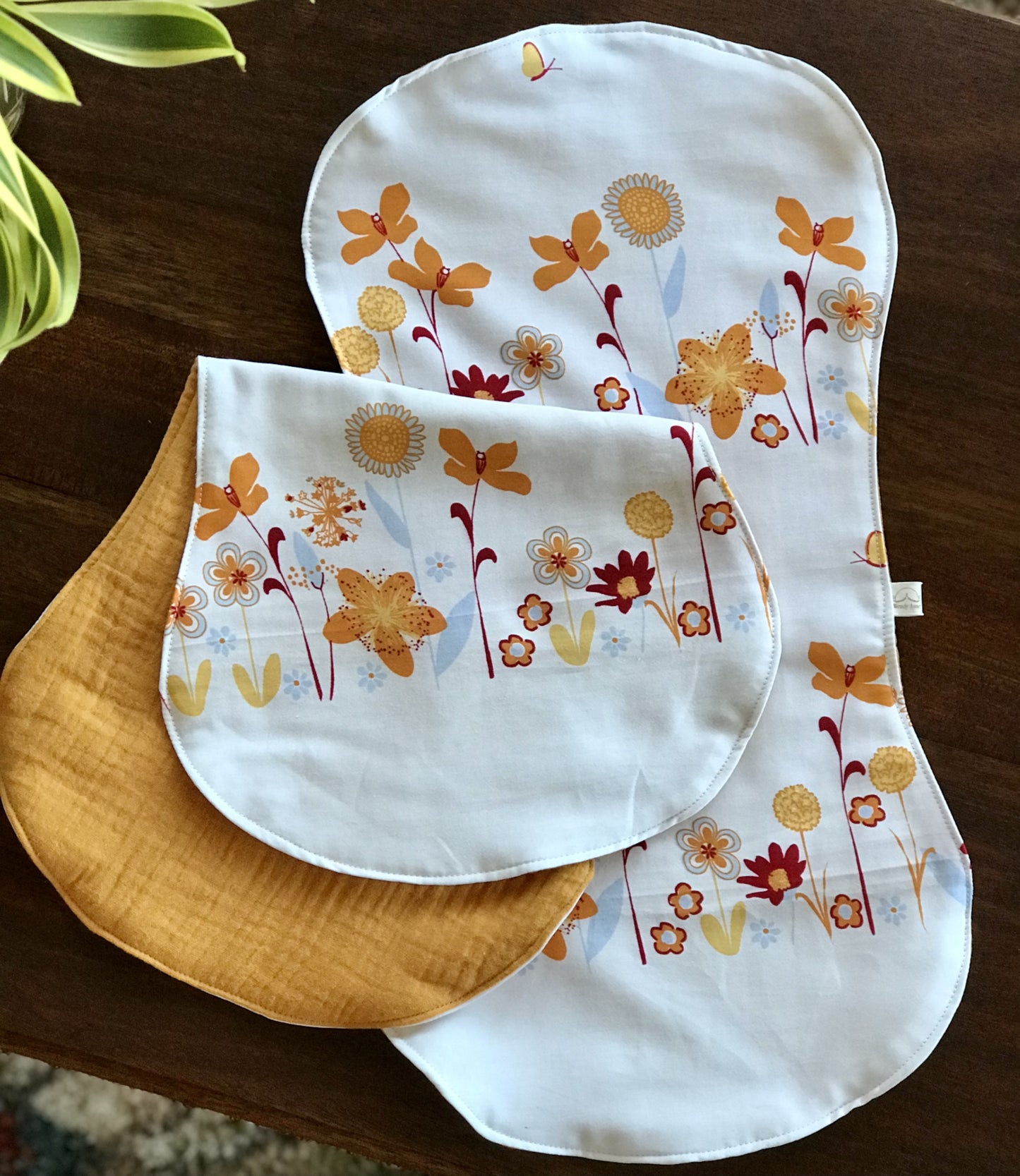 Baby Bib and Burp cloth Set - Flowers and Butterflies