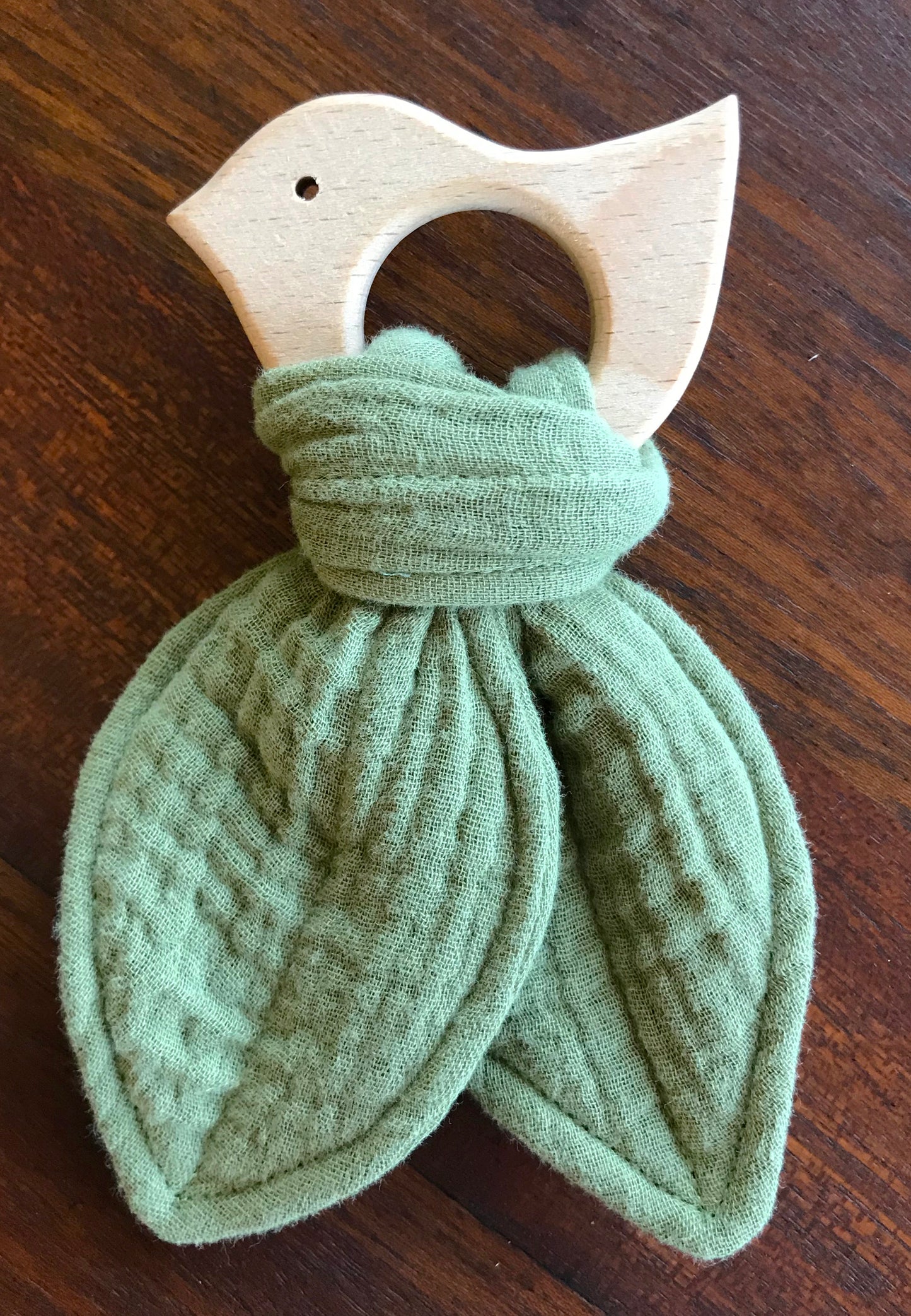 Beech Wood - Baby Teether with Organic Cotton Fabric Tie