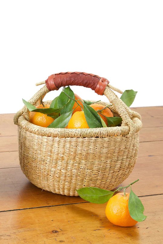 Bolga Market Basket - Small-Medium Round with Leather Handle