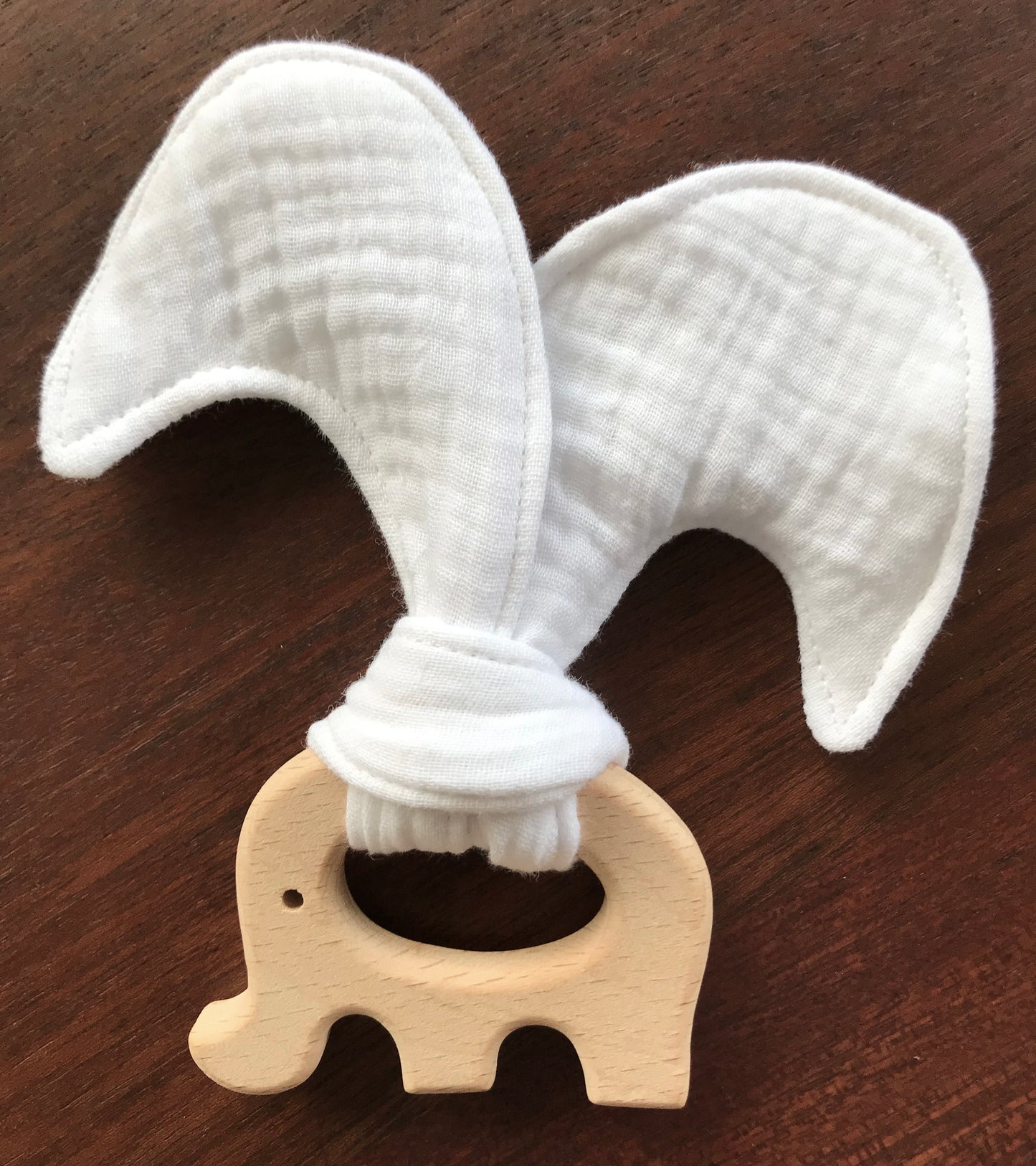 Beech Wood - Baby Teether with Organic Cotton Fabric Tie