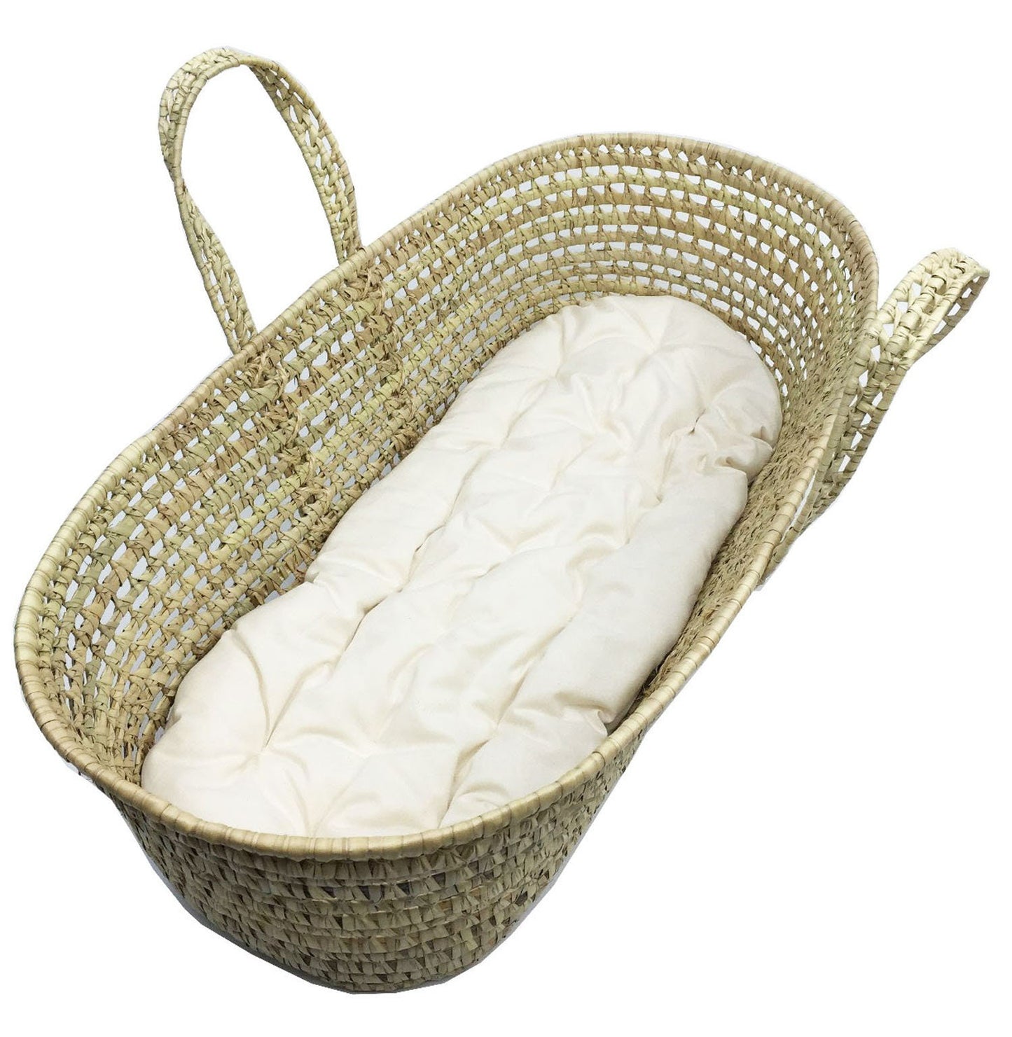 Combo Set - Palm Leaf Moses Basket, Organic Cotton Futon and 2 Fitted Sheets
