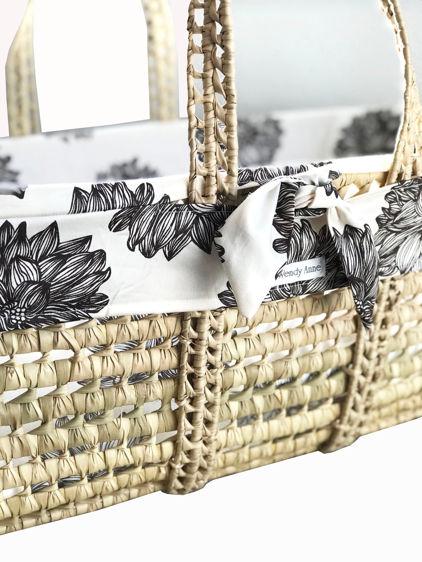 Custom Cover-Liner ONLY - Made for Your Moses Basket - Brown Dahlia on Ivory - 100% Organic Cotton