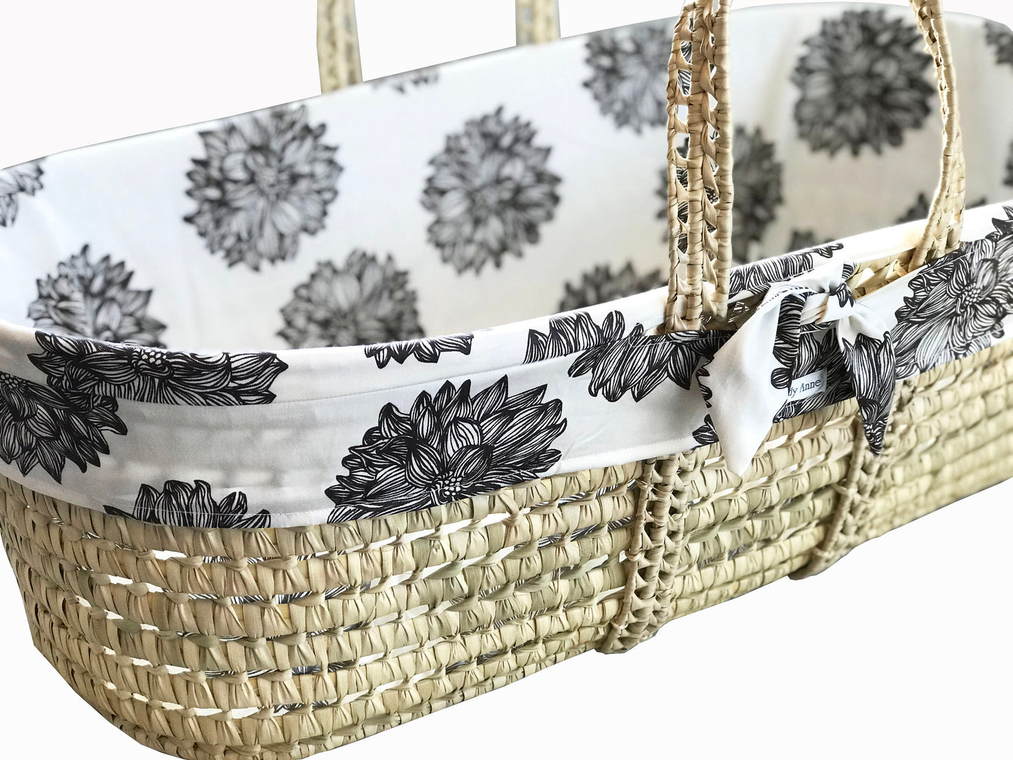 Custom Cover-Liner ONLY - Made for Your Moses Basket - Brown Dahlia on Ivory - 100% Organic Cotton