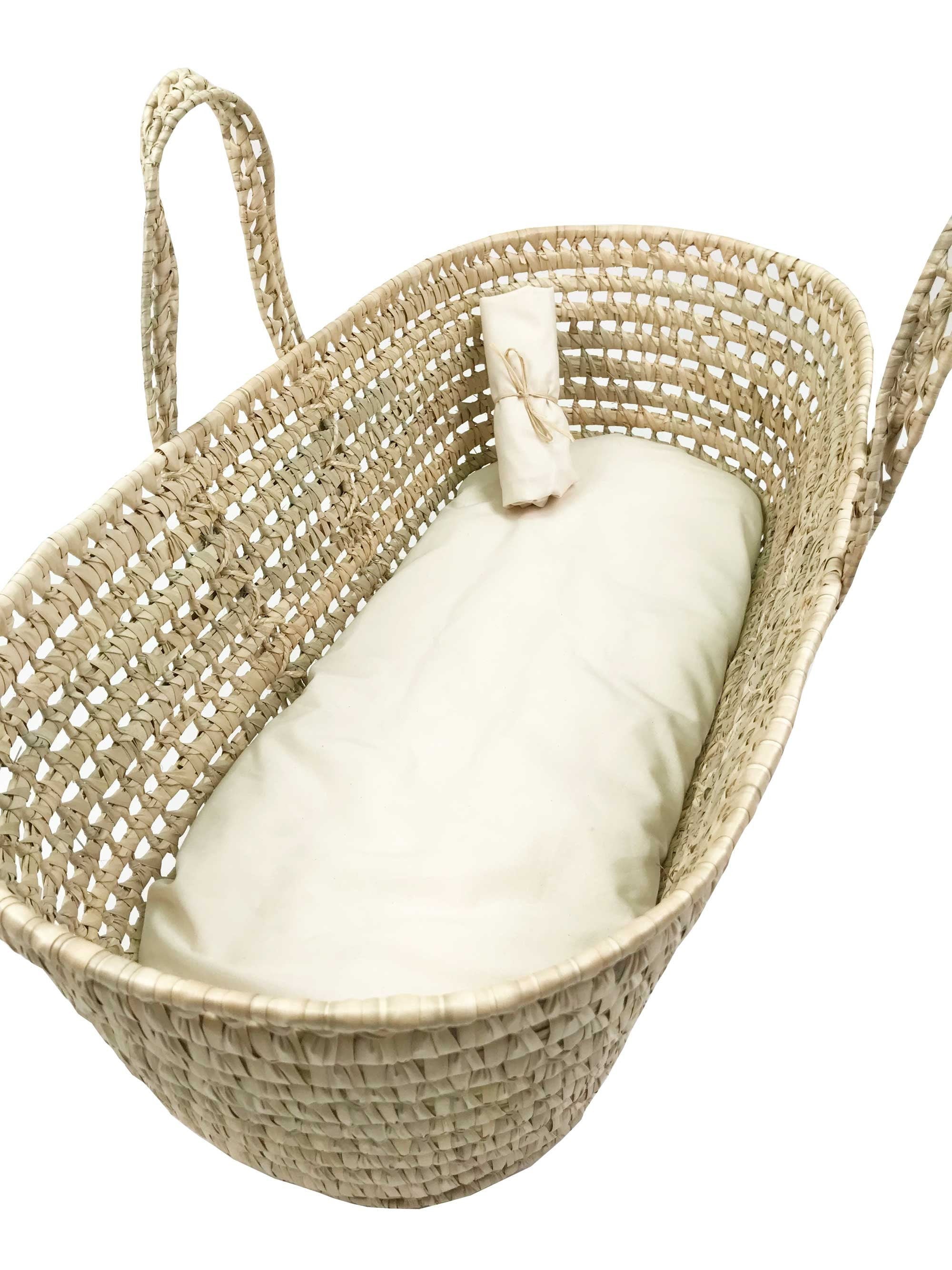 Combo Set - Palm Leaf Moses Basket, Organic Cotton Futon and 2 Fitted