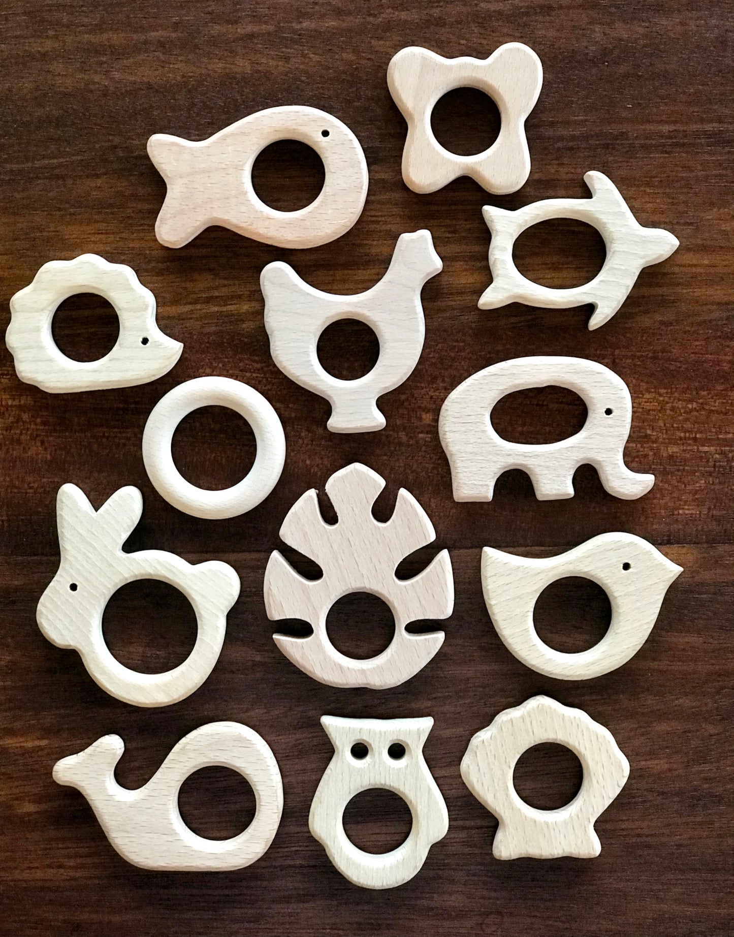 Beech Wood - Baby Teether with Organic Cotton Fabric Tie
