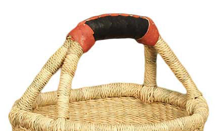 Bolga Market Basket - Large Round with Black Leather Handle