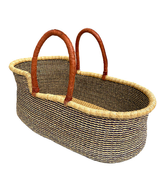 Moses Basket - Stripe Black and Natural - Hand woven Ghana Africa