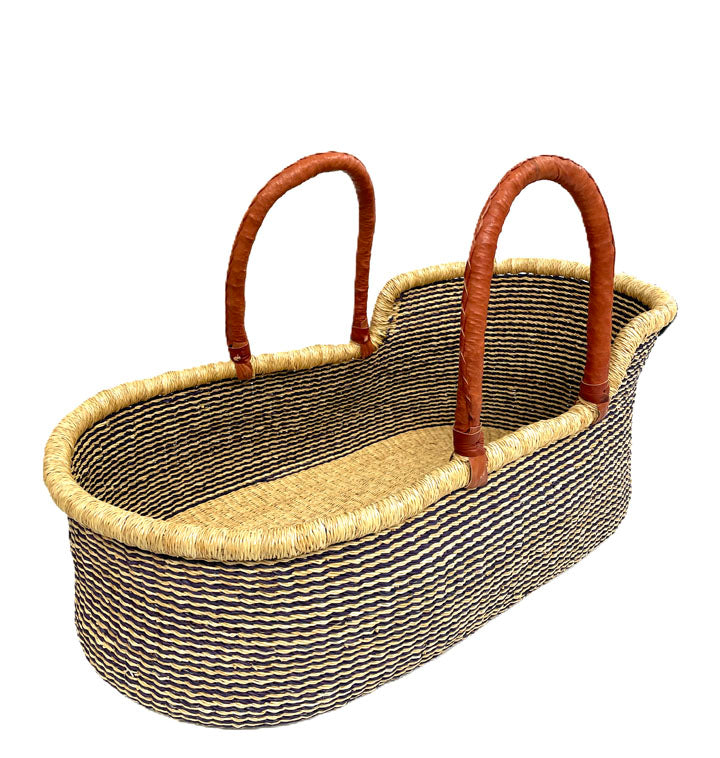 Moses Basket - Stripe Black and Natural - Hand woven Ghana Africa