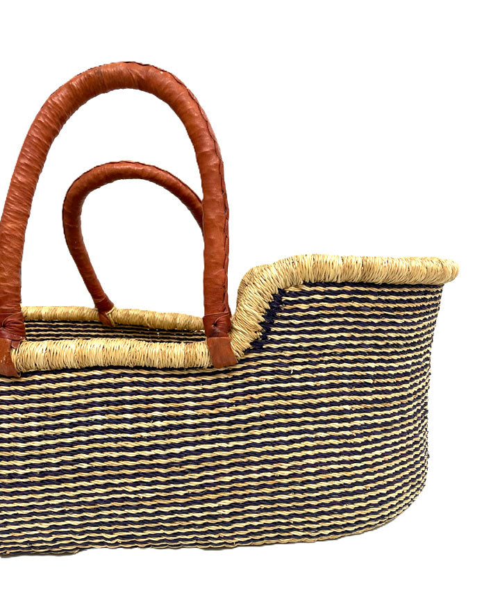 Moses Basket - Stripe Black and Natural - Hand woven Ghana Africa