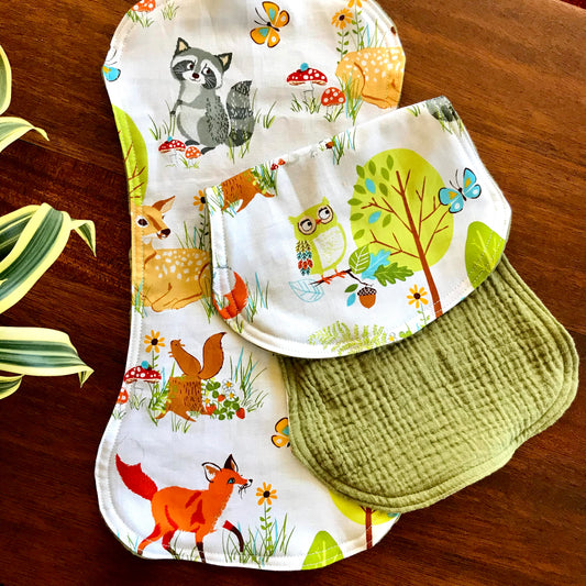 Burp Cloth Set - Vintage Animals with Green