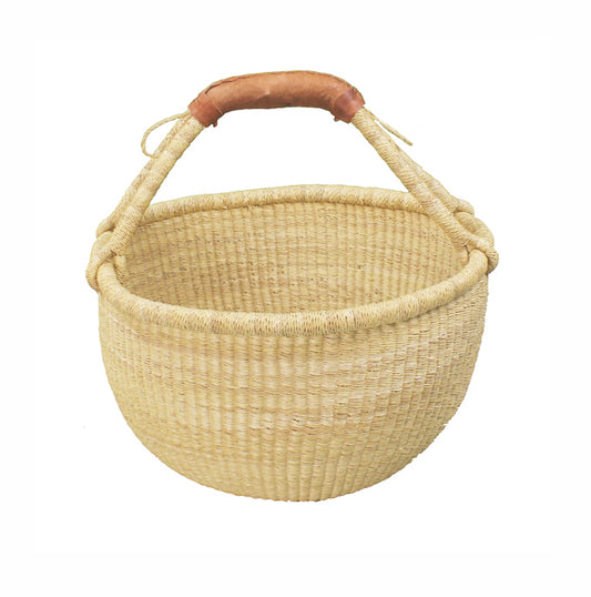 Bolga Market Basket - Medium Round with Leather Handle