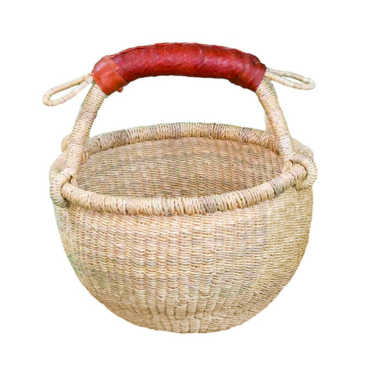 Bolga Market Basket - Small-Medium Round with Leather Handle