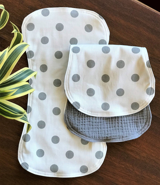 Burp Cloth Set - Modern Gray Dots