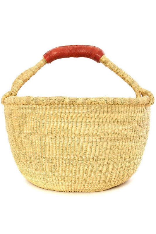 Bolga Market Basket - Large Round with Leather Handle